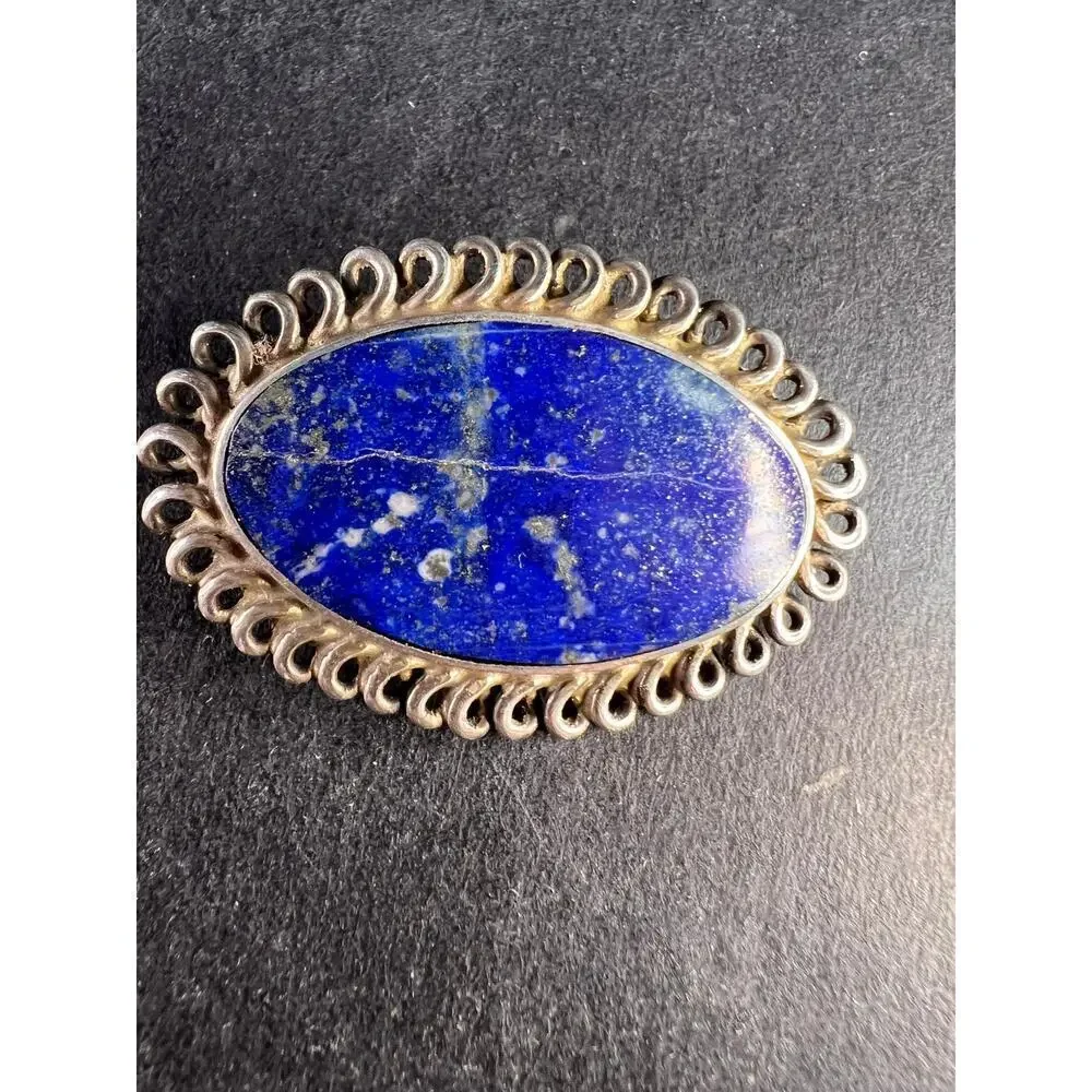 Vintage 950 silver lapis lazuli brooch pin